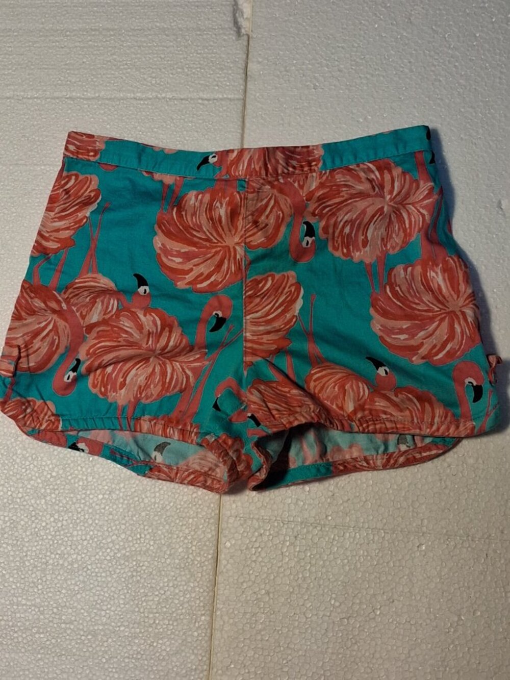 Lilly Pulitzer Poolside Blue Love Birds Flamingo Girls Cotton Shorts SZ XL